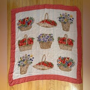 Floral Basket Print Scarf with Red Border
